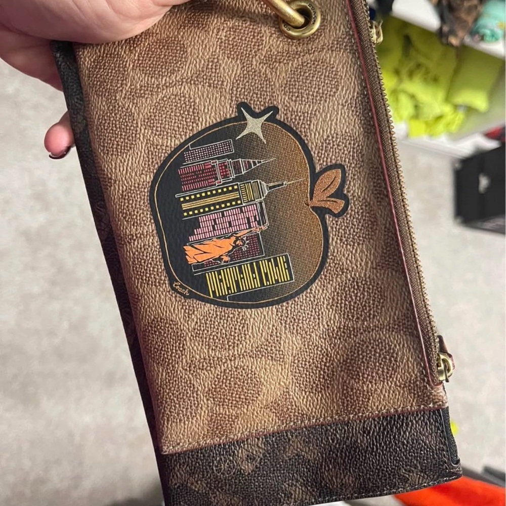 Brown Leather women's coach wristlet